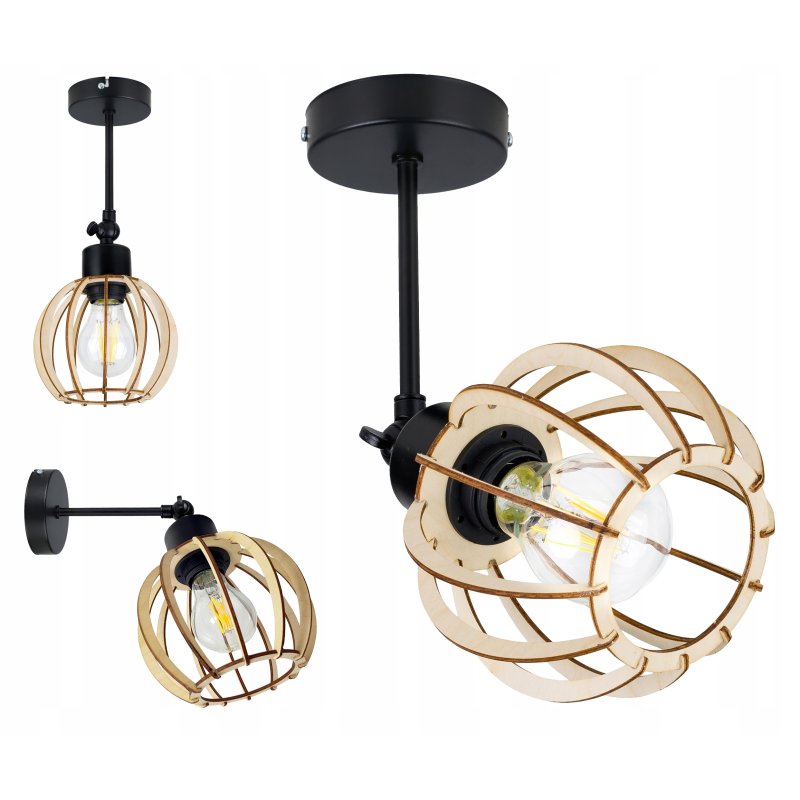 LAMPA KINKIET E27 ścienny ruchomy loft KULA Drewno