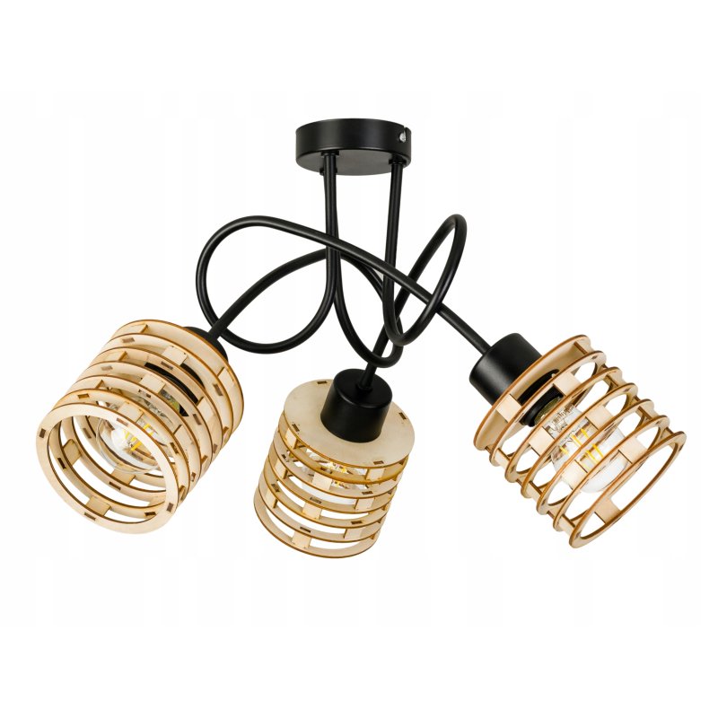 Lampa SUFITOWA żyrandol WISZĄCA LOFT drewno na E27