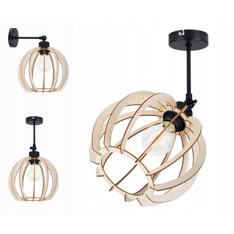 LAMPA wisząca żyrandol ruchomy loft KULA drewno 1