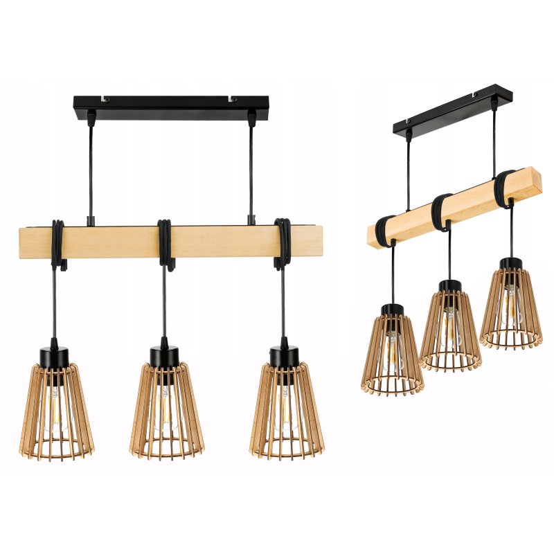 LAMPA drewniana belka wisząca sufitowa ŻYRANDOL ZWIS LOFT DREWNO na 3x E27