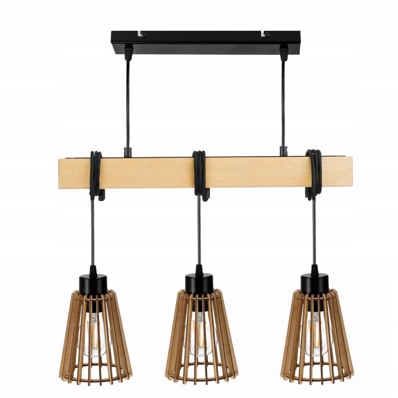 LAMPA drewniana belka wisząca sufitowa ŻYRANDOL ZWIS LOFT DREWNO na 3x E27