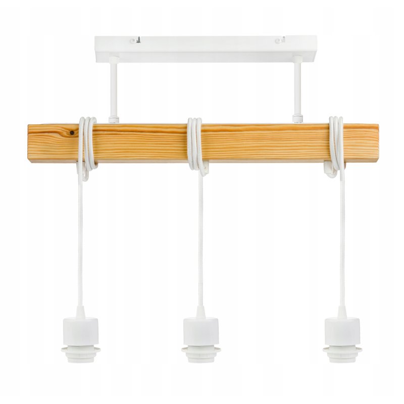 LAMPA drewniana belka wisząca sufitowa ŻYRANDOL ZWIS LOFT BIAŁY DRUT 3x E27