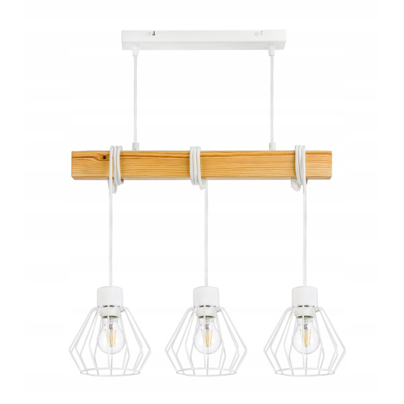 LAMPA drewniana belka wisząca sufitowa ŻYRANDOL ZWIS LOFT BIAŁY DRUT 3x E27