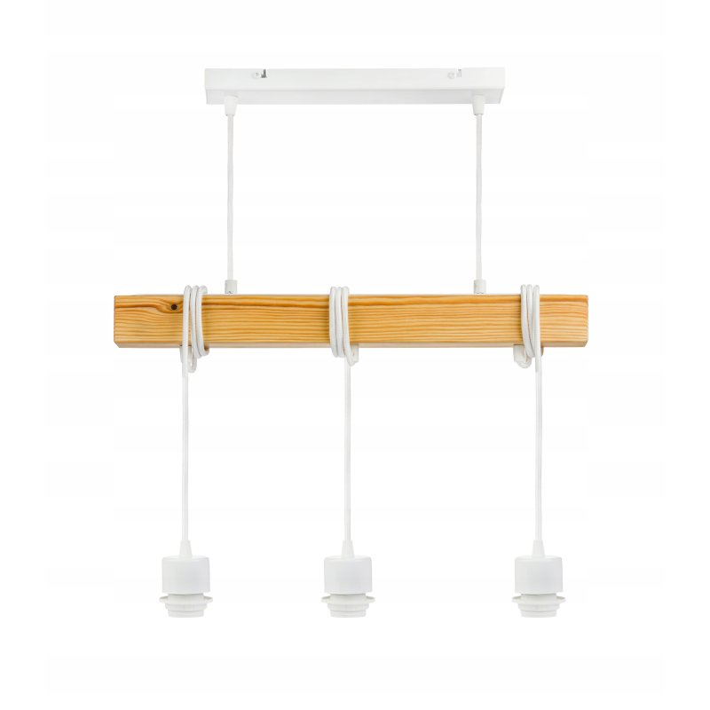 LAMPA drewniana belka wisząca sufitowa ŻYRANDOL ZWIS LOFT BIAŁY KULA 3xE27