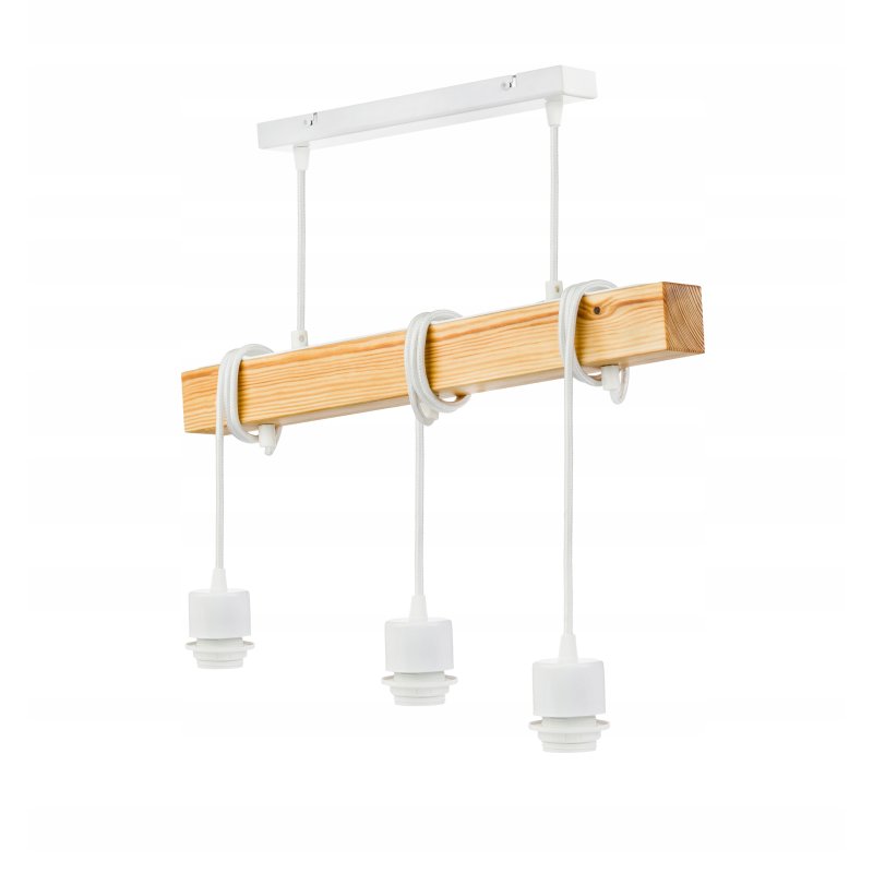 LAMPA drewniana belka wisząca sufitowa ŻYRANDOL ZWIS LOFT BIAŁY KULA 3xE27