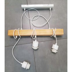 LAMPA drewniana belka wisząca sufitowa ŻYRANDOL ZWIS LOFT BIAŁY KULA 3xE27