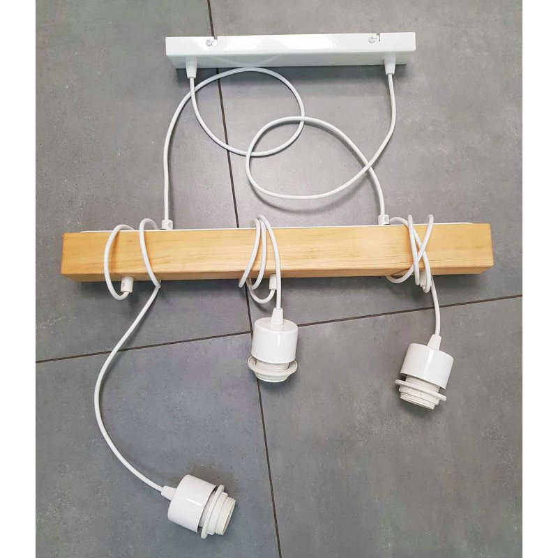 LAMPA drewniana belka wisząca sufitowa ŻYRANDOL ZWIS LOFT BIAŁY KULA 3xE27