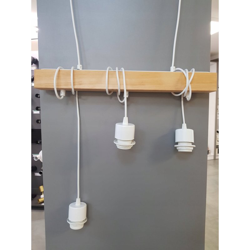 LAMPA drewniana belka wisząca sufitowa ŻYRANDOL ZWIS LOFT BIAŁY KULA 3xE27