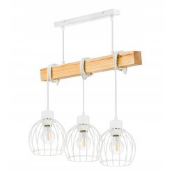 LAMPA drewniana belka wisząca sufitowa ŻYRANDOL ZWIS LOFT BIAŁY DRUT 3x E27
