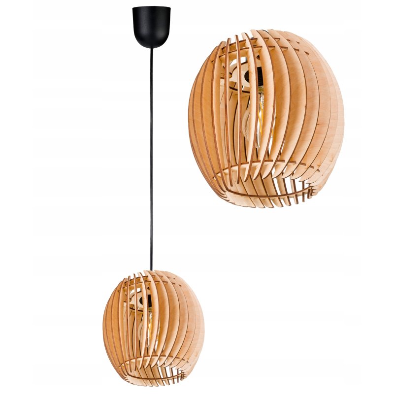 LAMPA WISZĄCA sufitowa żyrandol ZWIS klosz BECZUŁKA drewno na 1x E27
