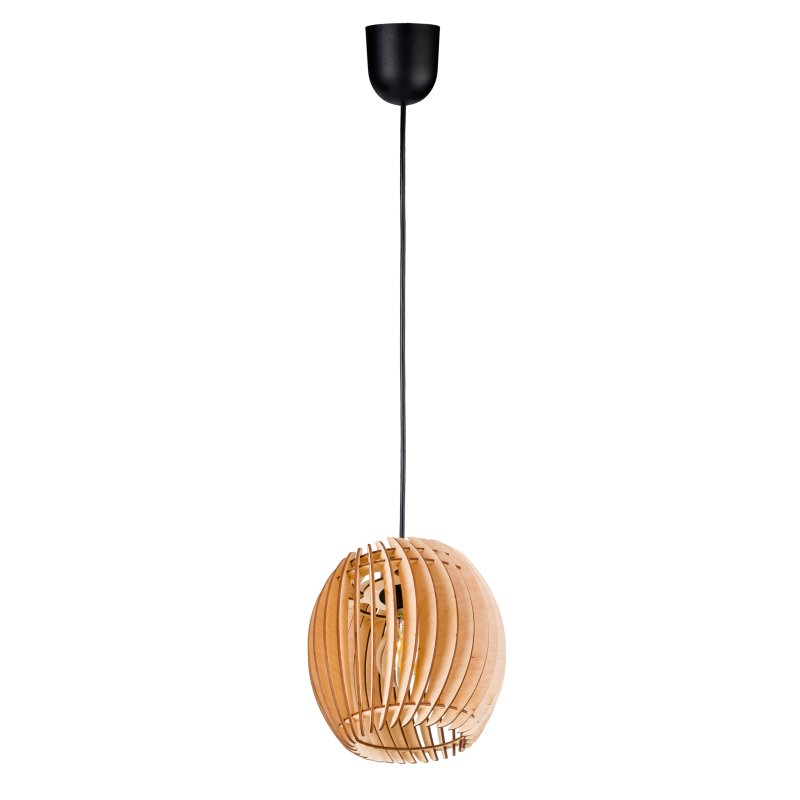 LAMPA WISZĄCA sufitowa żyrandol ZWIS klosz BECZUŁKA drewno na 1x E27