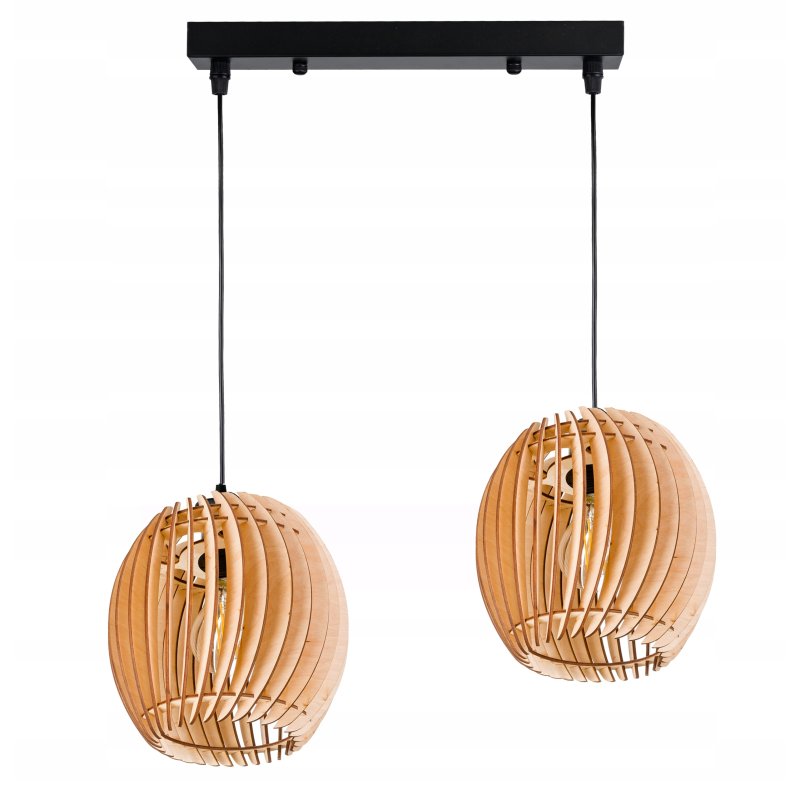 LAMPA WISZĄCA sufitowa żyrandol ZWIS belka klosz BECZUŁKA drewno na 2x E27