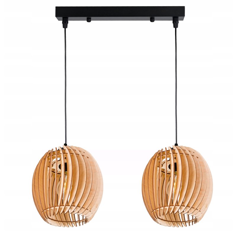 LAMPA WISZĄCA sufitowa żyrandol ZWIS belka klosz BECZUŁKA drewno na 2x E27