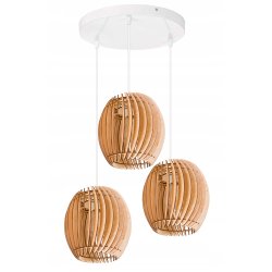 LAMPA WISZĄCA sufitowa żyrandol ZWIS klosz BECZUŁKA drewno na 3x E27