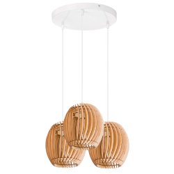 LAMPA WISZĄCA sufitowa żyrandol ZWIS klosz BECZUŁKA drewno na 3x E27