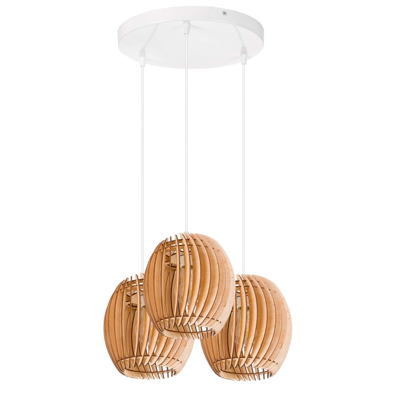 LAMPA WISZĄCA sufitowa żyrandol ZWIS klosz BECZUŁKA drewno na 3x E27