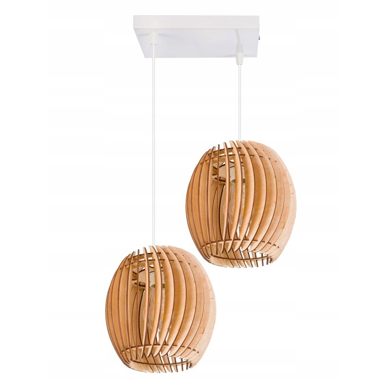 LAMPA WISZĄCA sufitowa żyrandol ZWIS klosz BECZUŁKA drewno na 2x E27