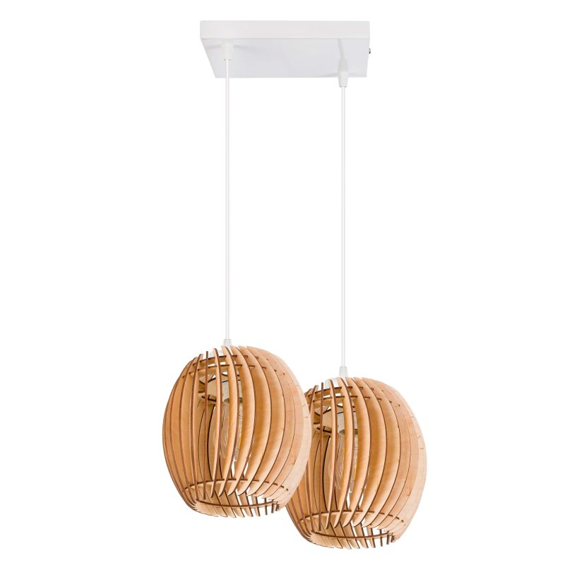 LAMPA WISZĄCA sufitowa żyrandol ZWIS klosz BECZUŁKA drewno na 2x E27