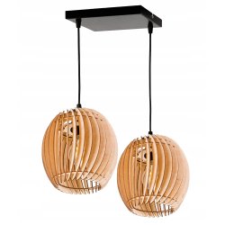 LAMPA WISZĄCA sufitowa żyrandol ZWIS klosz BECZUŁKA drewno na 2x E27