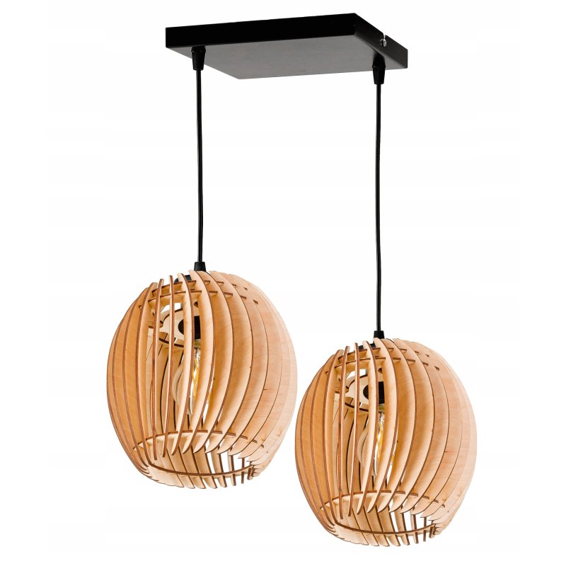 LAMPA WISZĄCA sufitowa żyrandol ZWIS klosz BECZUŁKA drewno na 2x E27