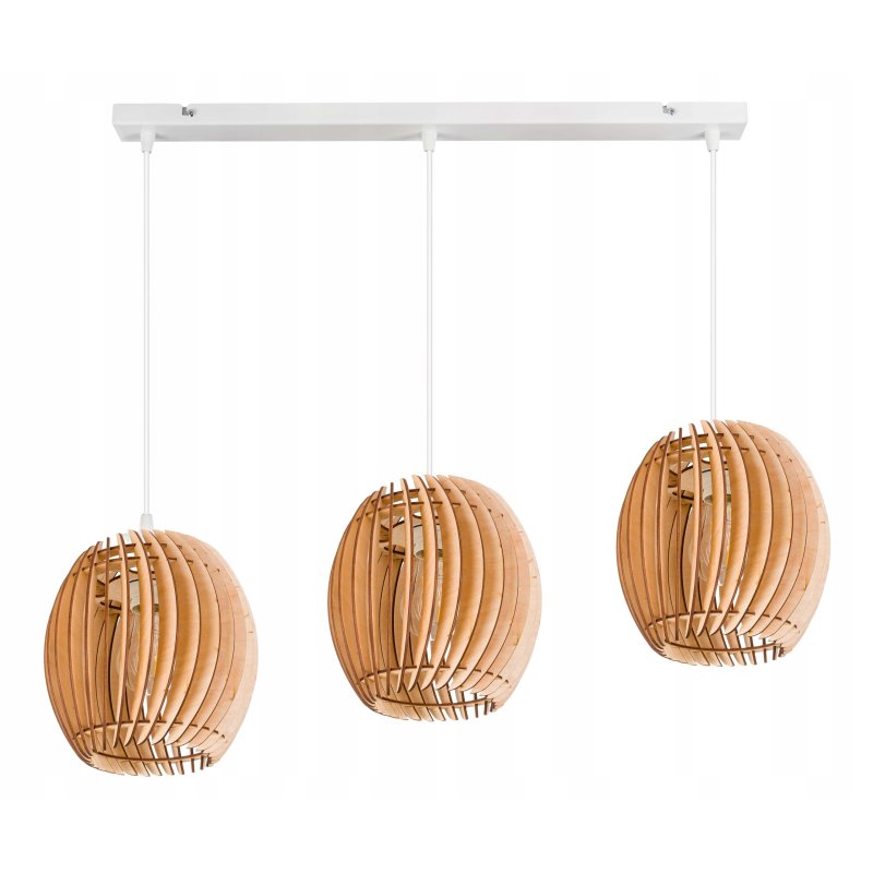LAMPA WISZĄCA sufitowa żyrandol ZWIS belka klosz BECZUŁKA drewno na 3x E27