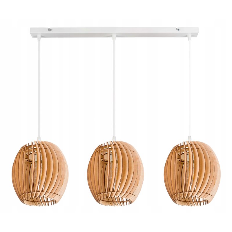 LAMPA WISZĄCA sufitowa żyrandol ZWIS belka klosz BECZUŁKA drewno na 3x E27
