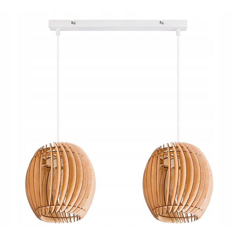 LAMPA WISZĄCA sufitowa żyrandol ZWIS belka klosz BECZUŁKA drewno na 2x E27