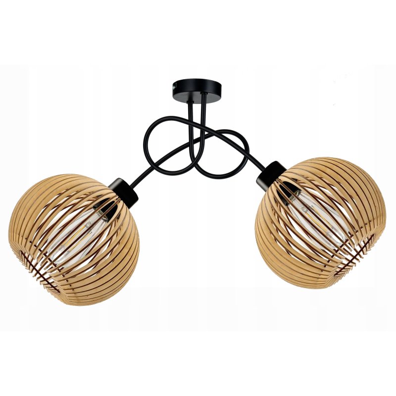 Lampa SUFITOWA żyrandol WISZĄCA LOFT kręcony drewno kula na 2x E27