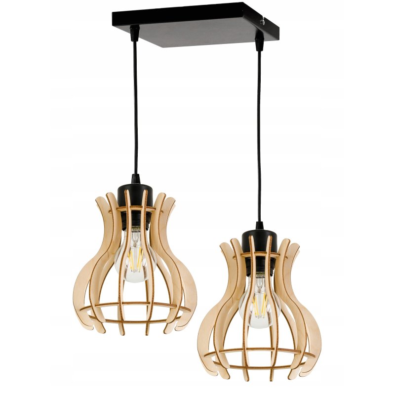 LAMPA sufitowa wisząca zwis Loft Drewno 2x E27