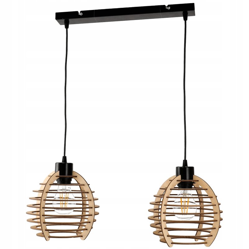 Lampa wisząca żyrandol zwis sufitowa klosz drewno