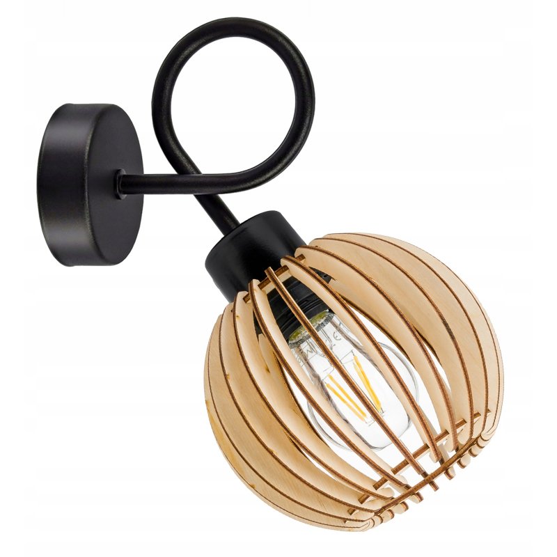 Lampa kinkiet E27 ścienny stały loft kula drewno