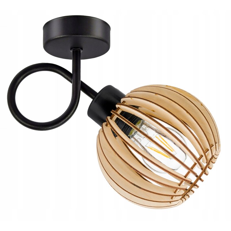 Lampa kinkiet E27 ścienny stały loft kula drewno
