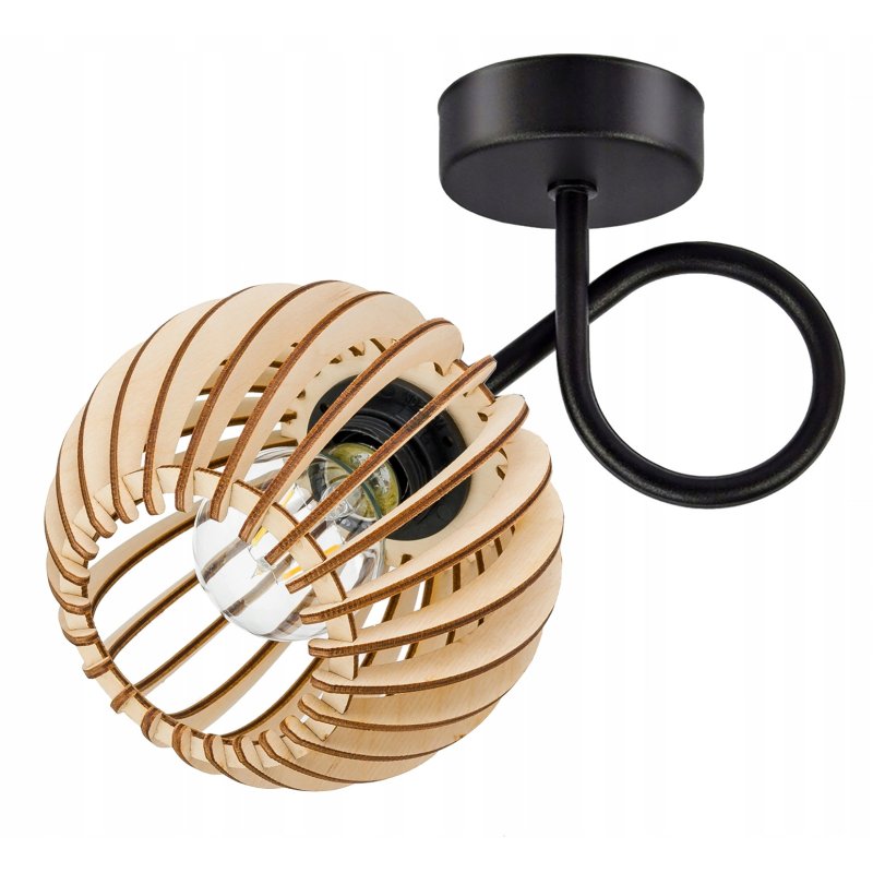 Lampa kinkiet E27 ścienny stały loft kula drewno