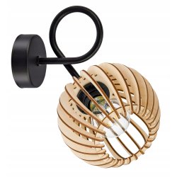 Lampa kinkiet E27 ścienny stały loft kula drewno