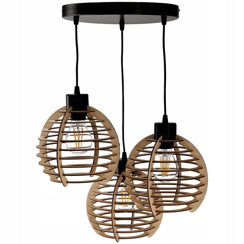 Lampa wisząca żyrandol zwis sufitowa klosz drewno