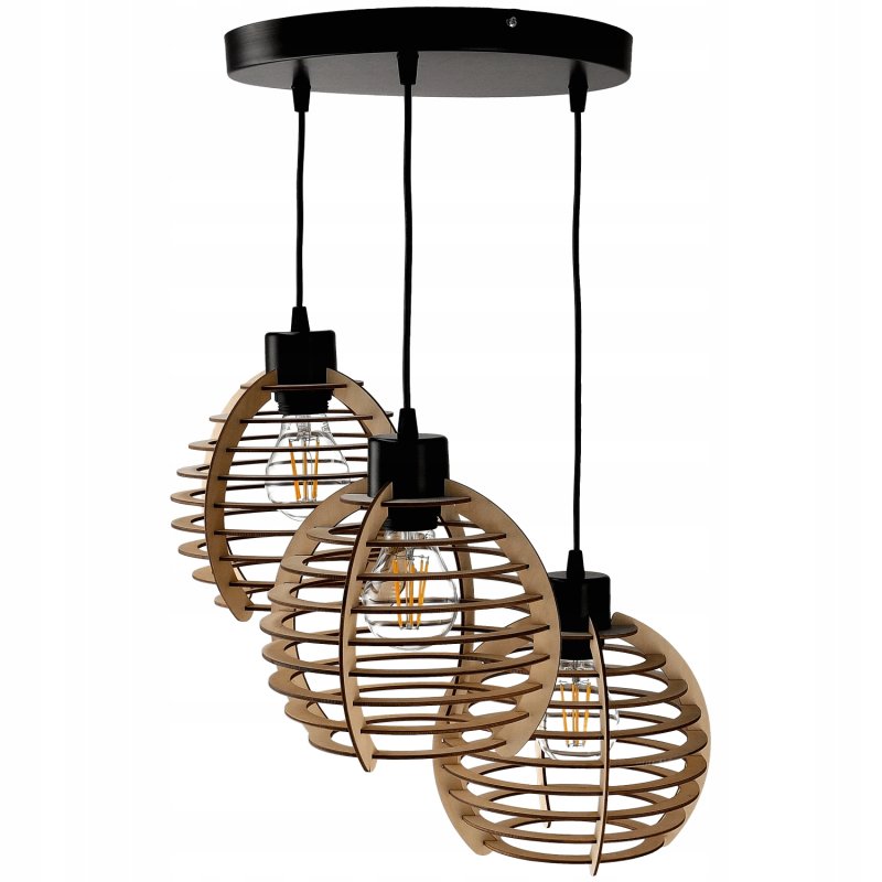 Lampa wisząca żyrandol zwis sufitowa klosz drewno