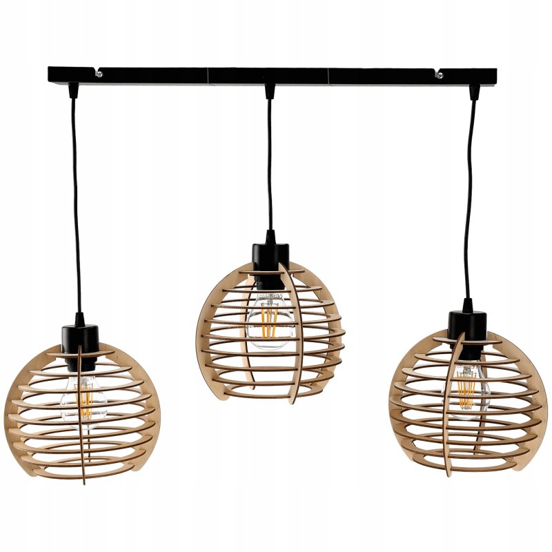 Lampa wisząca żyrandol zwis sufitowa klosz drewno