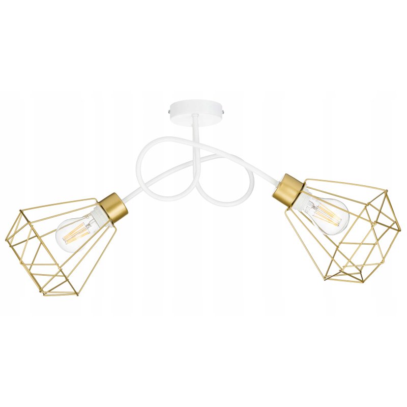 Lampa sufitowa żyrandol wisząca LOFT kręcona drut diament na 2x E27 złota