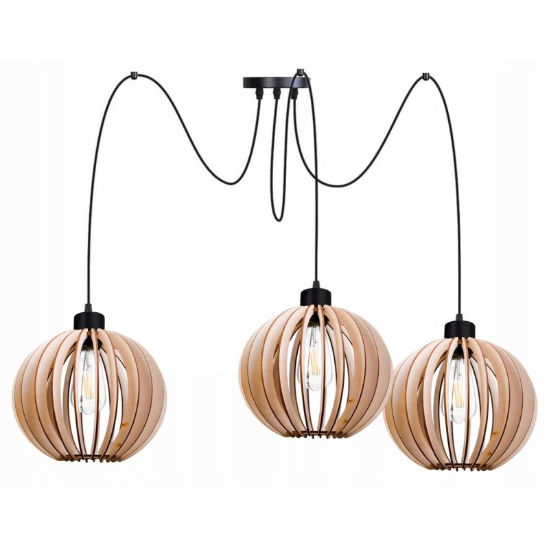 LAMPA sufitowa wisząca ZWIS Loft klosz 3xE27 PAJĄK drewno kula