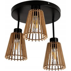 Lampa plafon żyrandol wysoki sufit 3 Drewno eko