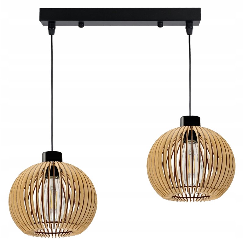 Lampa wisząca żyrandol zwis sufit klosz drewno 2