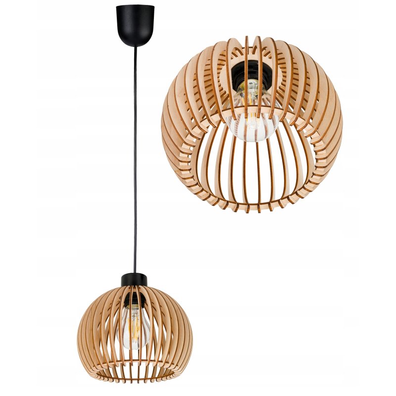 Lampa wisząca zwis żyrandol sufitowa LOFT klosz kula 36 Drewno na 1x e27