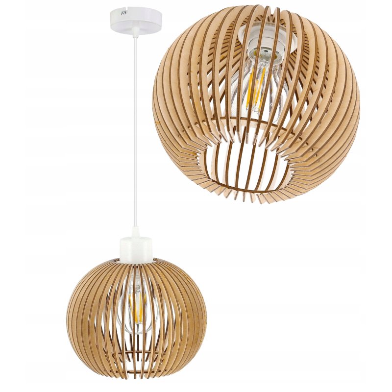 Lampa wisząca żyrandol zwis sufit klosz drewno 1