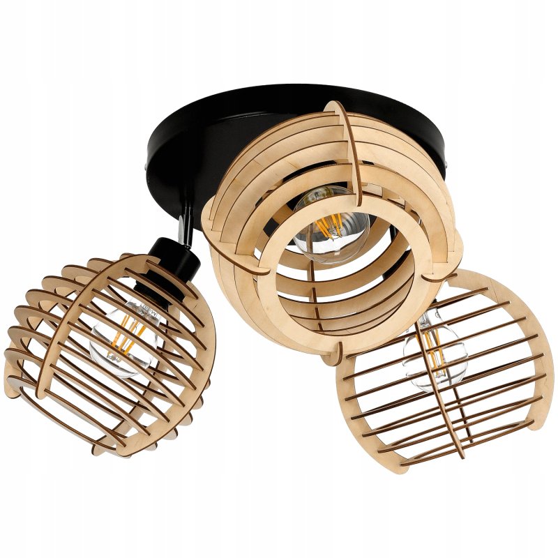 Lampa plafon żyrandol ruchomy sufit 3 Drewno sfera