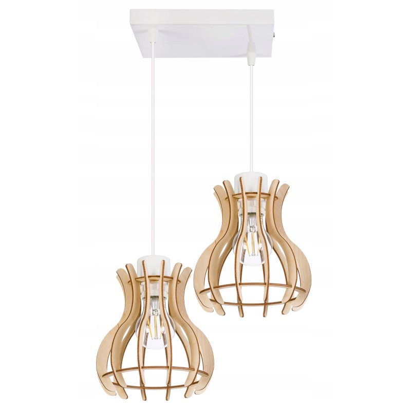 LAMPA sufitowa wisząca zwis Loft Drewno 2x E27