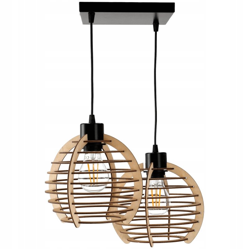 Lampa wisząca żyrandol zwis sufitowa klosz drewno