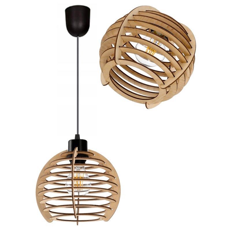 Lampa wisząca żyrandol zwis sufit klosz drewno 1