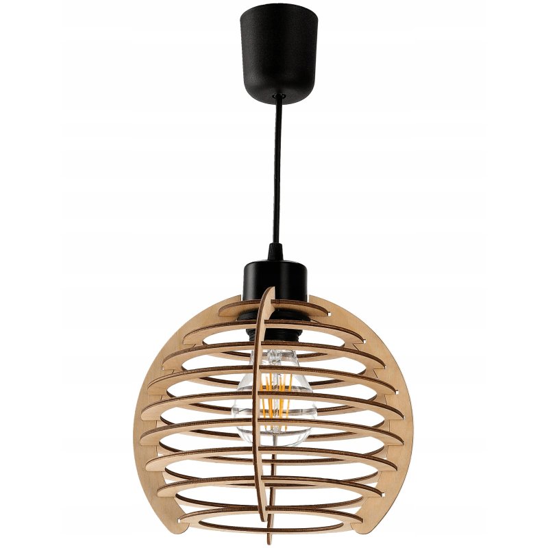 Lampa wisząca żyrandol zwis sufit klosz drewno 1