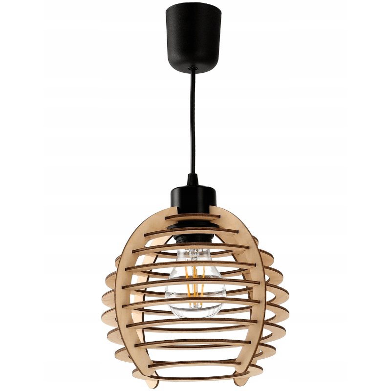 Lampa wisząca żyrandol zwis sufit klosz drewno 1