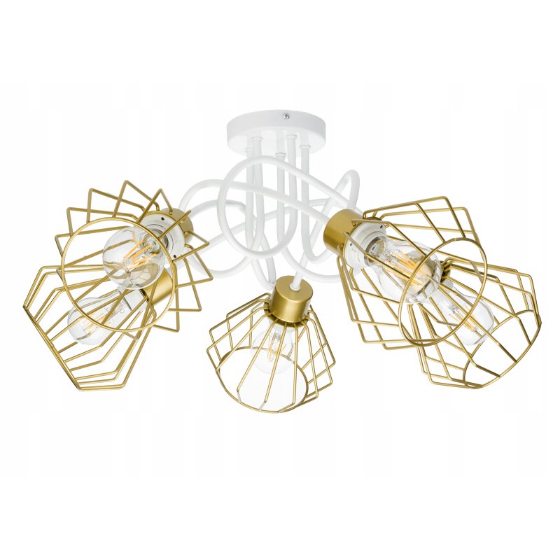 Lampa sufitowa żyrandol wisząca LOFT kręcona drut brylant na 5x E27 złota